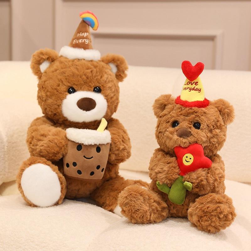 Ciastkowy miś lalka pluszowa zabawka kapelusz urodzinowy lalka miś lalka szmaciana dla dzieci prezent urodzinowy dla dziewczynki