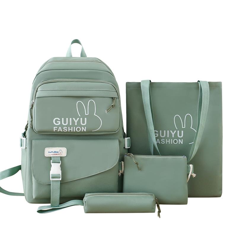 Rucksack-Set mit großem Fassungsvermögen, Schultasche, einfarbig, vierteiliger Rucksack für Damen