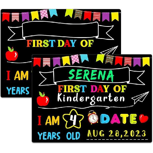 First & Last Day of School Chalkboard Sign - Double-Sided Back to School Board Sign for Kids Reble 1st Day of Preschool Pre-K Kindergarten Gifts for Black-bunting