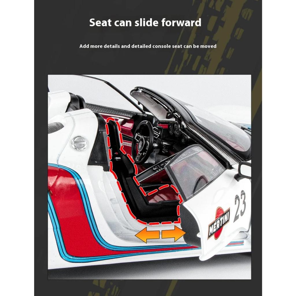 Maßstab 1/18 Porsche 918 Martini Lackiert Limitierte Auflage Legierung Metall Diecast Automodell Geburtstagsgeschenk für Freund Sound & Licht Serie