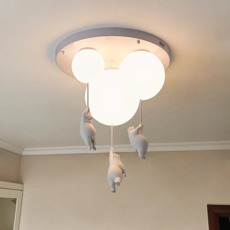 Cartoon Bear Baby Led Chandeliers Balloon Lights Children Bedroom Living Dining Room Pendant Hanging Lightings Designer Lamps