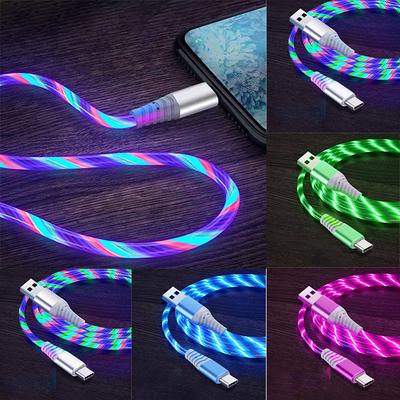 Parlayan Kablo LED Mikro USB Tip C Kablo 3A Hızlı Şarj iPhone Samsung Xiaomi OPPO için Akan Akış USB C Kablosu 2M