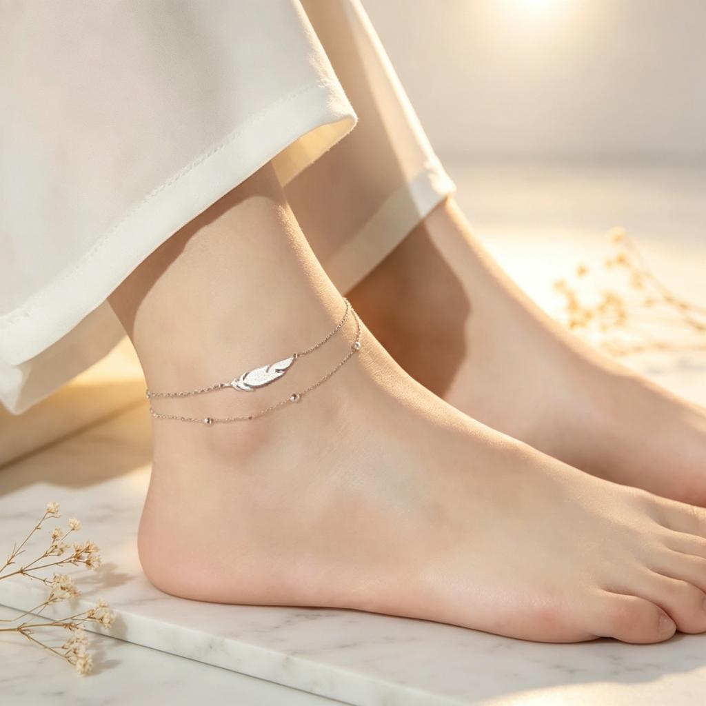 1PC Bohemian Style Chic Ankle Feather Ankle Chain Stainless Steel Beach Style Fashionable Summer Foot Beach Jewelry