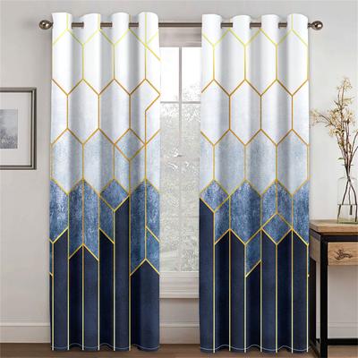 3D Modern Abstract Geometric Art Blue Marble Texture 2 Pieces Shading Window Curtain For Living Room Bedroom Decor