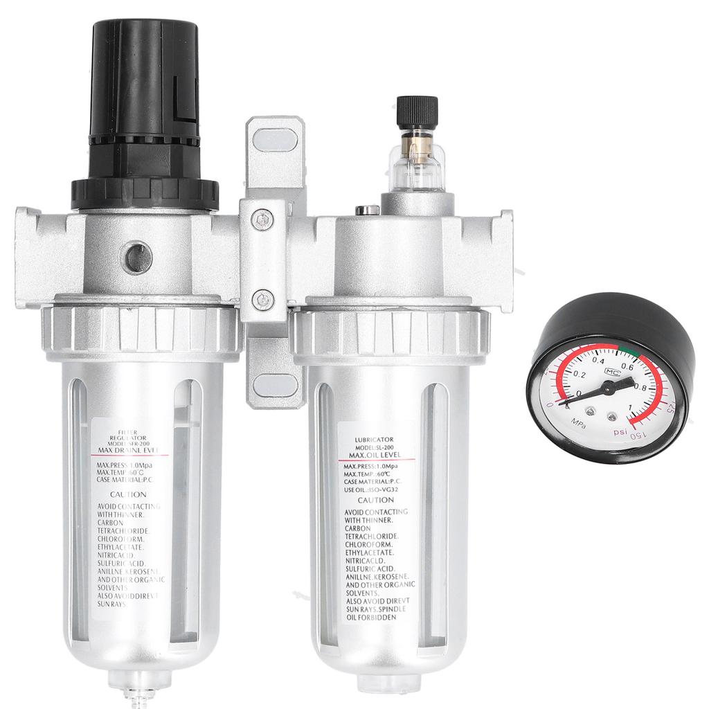 Air Filter Pressure Regulator Aluminum Alloy Water Oil Trap Separator Gauge Kit for Mechanical Engineering