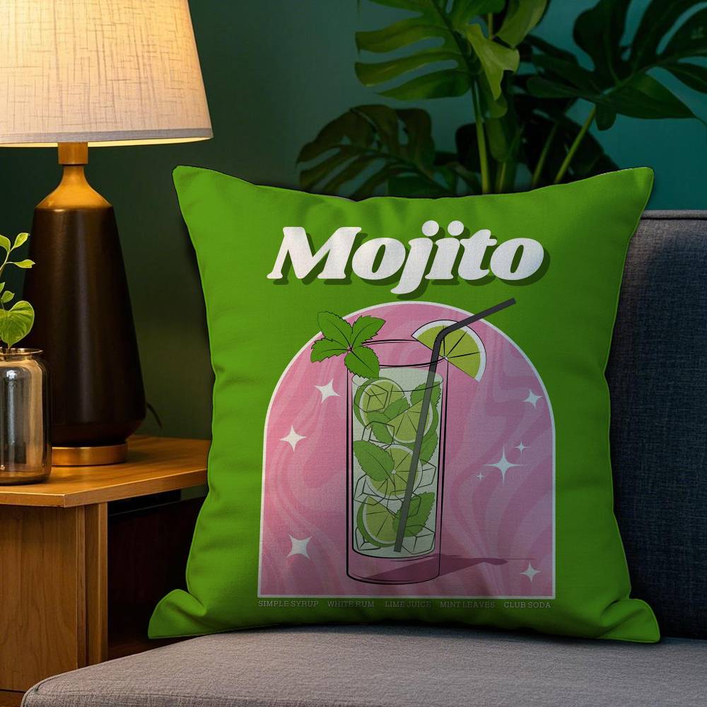 Art M-Mojito Cocktail Pillow Case Plush Fabric Soft Double Sided Print Sofa Cushion Cover Throw Pillow Covers