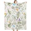 Vintage Flower Blanket Birthday Christmas for Women Girl Gift Spring Floral Blanket Soft Cozy Plush Flannel Fleece Throw Blanket