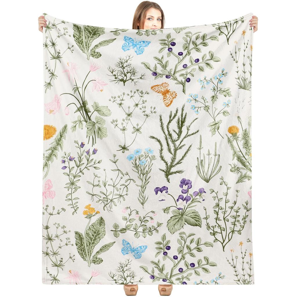 Vintage Flower Blanket Birthday Christmas for Women Girl Gift Spring Floral Blanket Soft Cozy Plush Flannel Fleece Throw Blanket