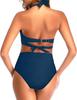 High-Waisted Halter Print Tie-Up Tankini Slimming Bikini
