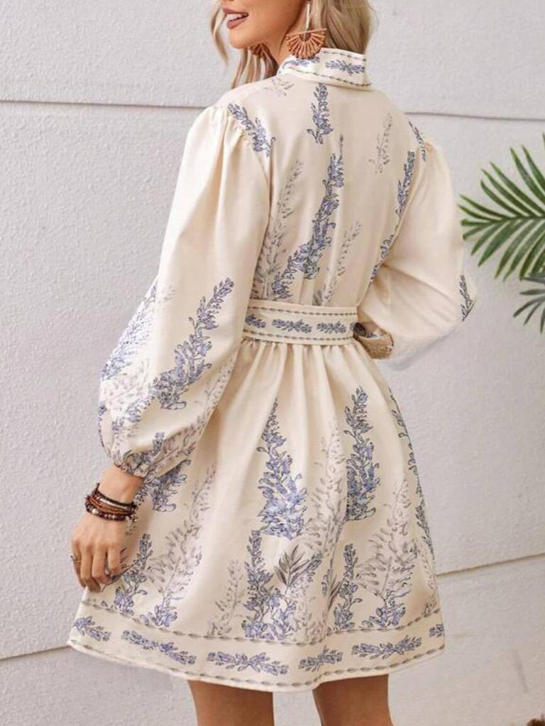 Wiosna Nowa Moda Damska Dekolt V Długi Rękaw Sukienka Boho z Nadrukiem