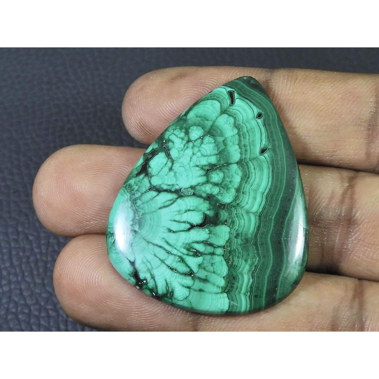 34X42X3MM Natural Malachite Flower Design Pear Cabochon Loose Gemstone 68Cts D-501