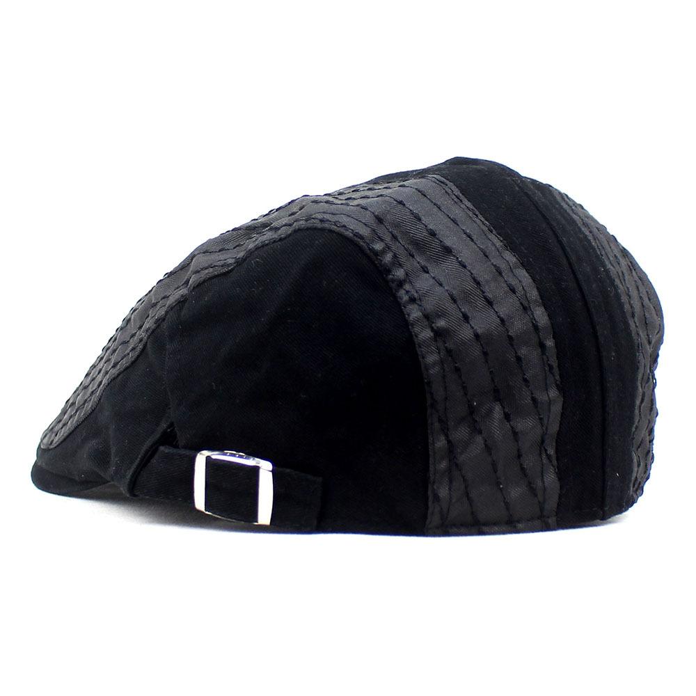 New Double-Embroidered Leather Patchwork Hat Cotton Men's Bent-Brim Beret Duckbill Cap