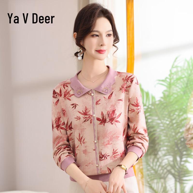 Yalu Women s Floral Long-Sleeve Rhinestone Pullover T-Shirt XL