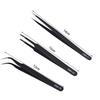 Precision Tweezers, Set of 3, High Precision, Black, Fine Tweezers, for Crafts, Model Making, Ultra-Fine, Precision, Stainless Steel, Rust-Resistant,