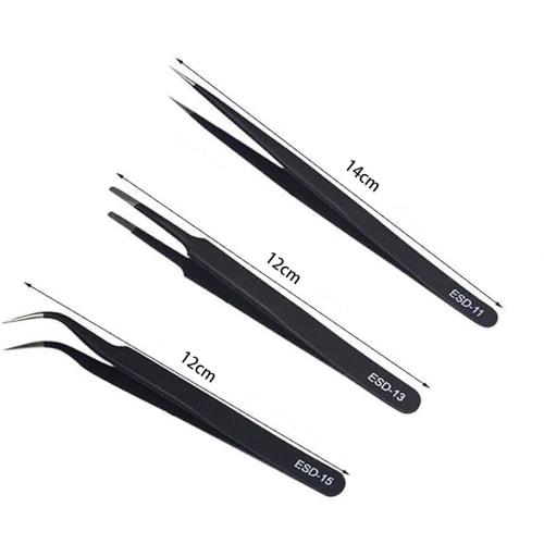 Precision Tweezers, Set of 3, High Precision, Black, Fine Tweezers, for Crafts, Model Making, Ultra-Fine, Precision, Stainless Steel, Rust-Resistant,