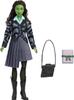 Mattel Universal Wicked Elphaba Fashion Doll Green Braided Black Removable School Uniform & Accessories Skin, Hair, Articulated,