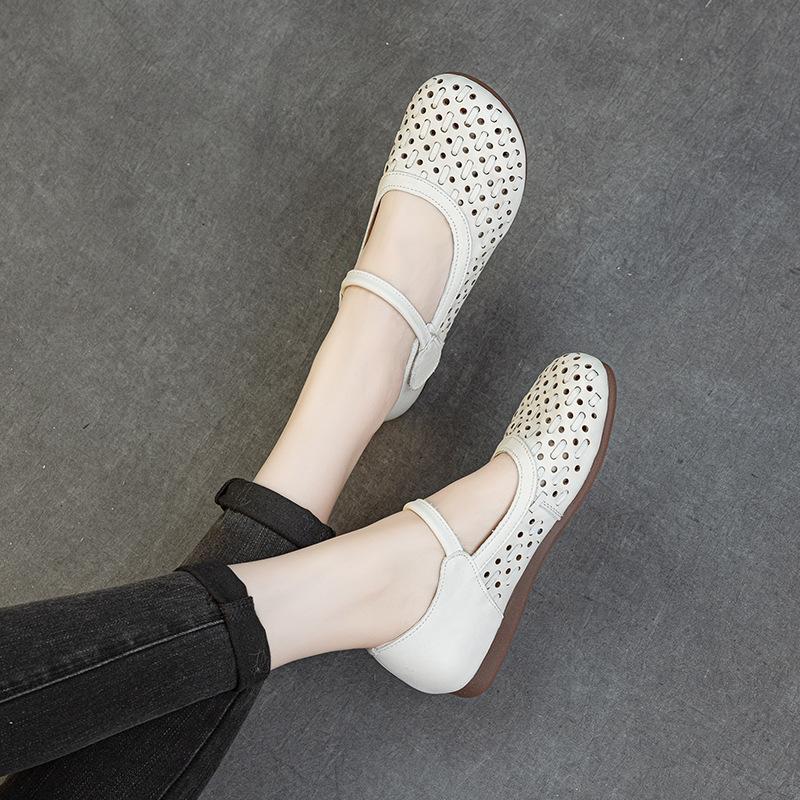 Fashion GKTINOO Genuine Leather Sandals 2025 Summer New Breathable Hollow Soft Sole Shallow Comfortable Women's Flat Shoes