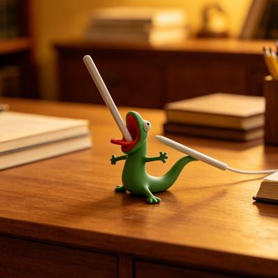 3D Printed Gecko Pen Holder Funny Lizard Pencil Display Stand Cute Small Animal Desk Organizer for Home Office School
