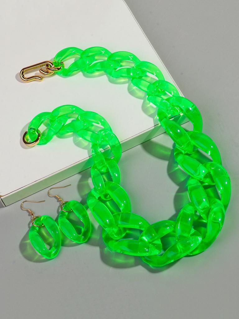 Trendy Acrylic Big Chunky Chain Necklace Set for Women Man Statement Colorful Resin Link Earring Choker Exaggerated Jewelry Gift