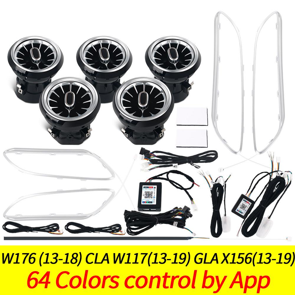 For Mercedes Benz A-Class W176 W117 C117 W156 AMG 12/64 Colors Ambient Light Strip Turbine Air Vent Nozzle Lamp Car/App Control