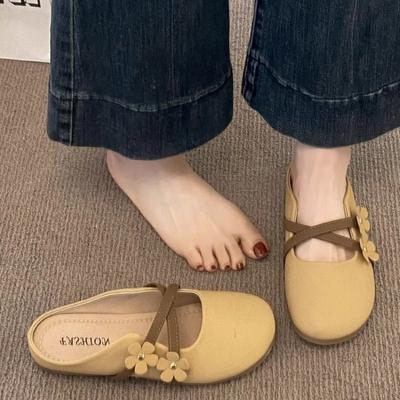 Baotou Halbschuhe Damen Oberbekleidung Temperament vielseitig 2025 Sommer neu weiches Leder Lazy Ein-Pedal Mode Einzelne Schuhe Damen