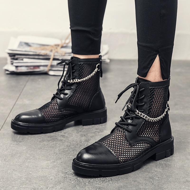 High Tops Trend New Men Summer Hollow Out Breathable Sandals Metal Chain Rock Punk Breathable Shoes Hombre Footwear