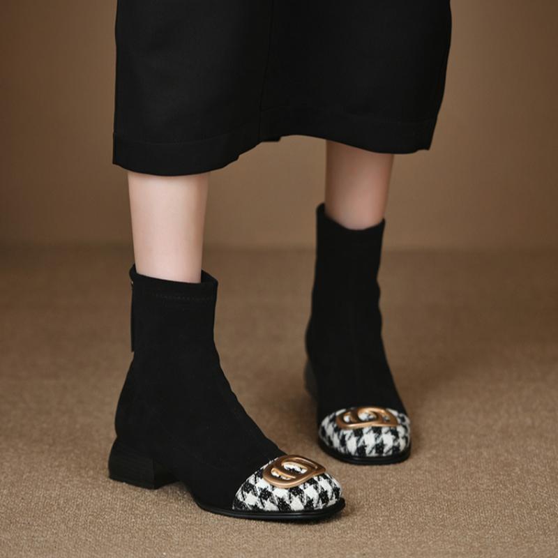 fashion Women's Mid Heel Chelsea Boots Thick Suede Ankle Shoes 2024 Winter Fashion New Zipper Boots High Heels