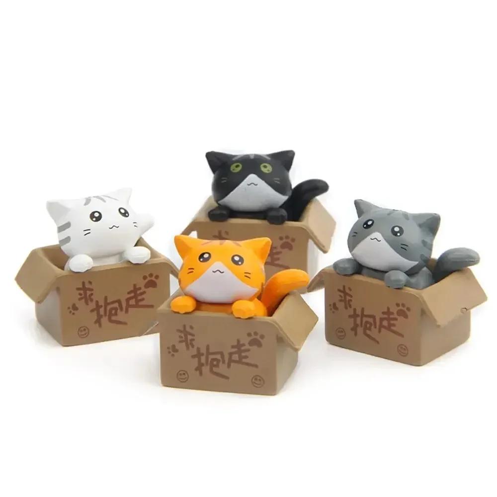 4pcs Mini Cat Garden Statues Cute Kawaii Kitten Figurines for Kids Baby Room Home Decoration Adorable Miniature Animal Decor