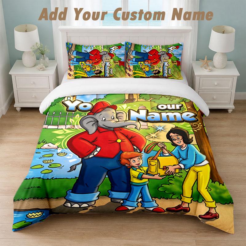 Bedding Set 1 Duvet Cover 2 Pillowcases Benjamin Blümchen Print Soft Bed Linen Bedroom Decor