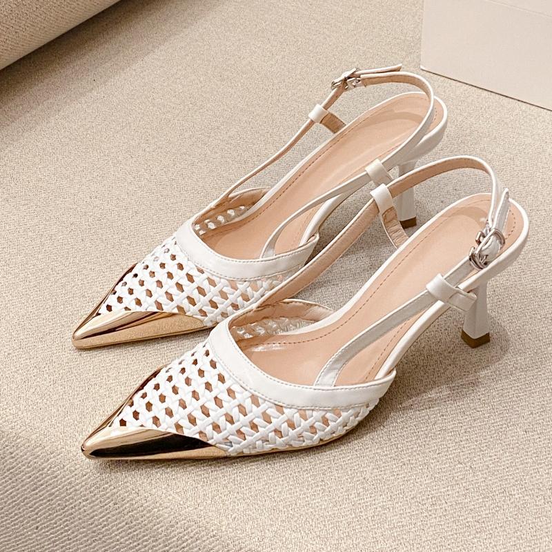 Autumn Style Sexy Fashionable Versatile Edited Mesh Pointed Toe Sandals With Open Back And Metal Buckle