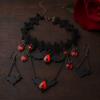 Dark Style Gothic Choker Red Rhinestone Heart Bat Earrings Halloween Necklace  Holiday Gift