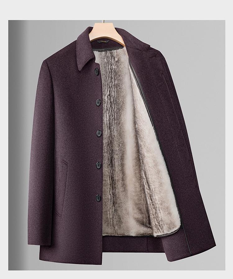 Men's Mid-Length Woolen Winter Coat with Plus Velvet for Middle-Aged and Elderly, Thickened Windbreaker Jacket.