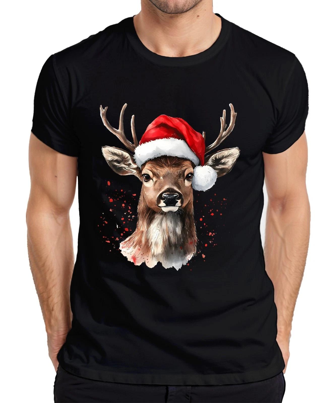 Rentier Santa Hut Weihnachten Aquarell Splatter Geschenk Retro Herren T-Shirt XXXL