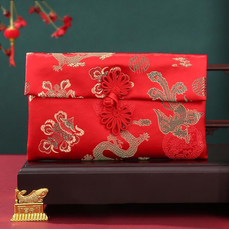 Creative Red Fabric Envelope for Weddings & New Year with Custom Text Logo