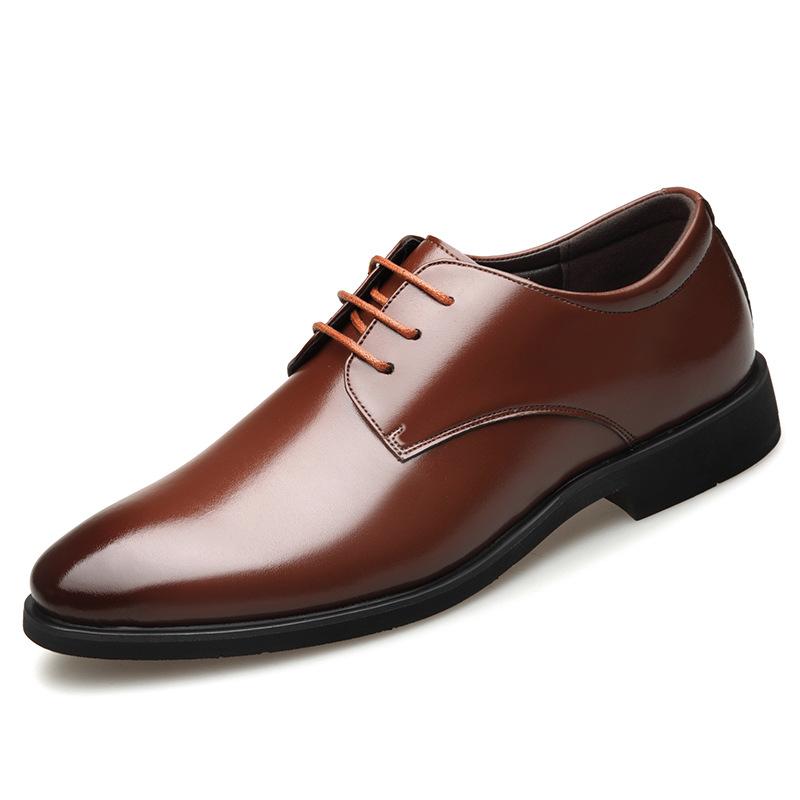 

Мужские кожаные туфли 2025 года, новые кожаные деловые мужские туфли, черные, со шнуровкой внутри, увеличивающие рост, молодежные трендовые рабочие туфли 41