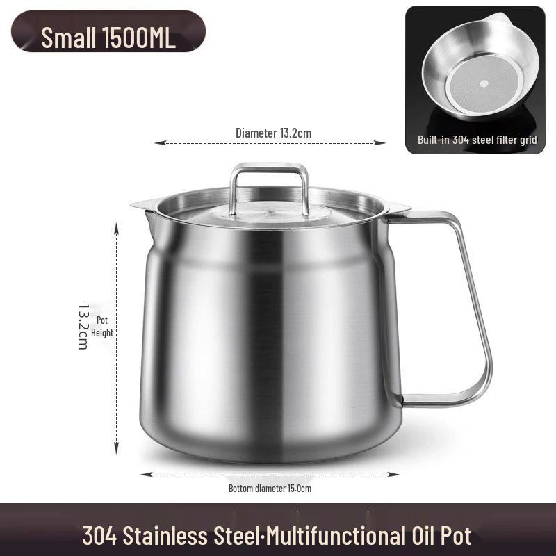 

304 Stainless Steel Oil Filter Pot with Screen - Large Capacity Oil Storage & Residue Filtering Bottle