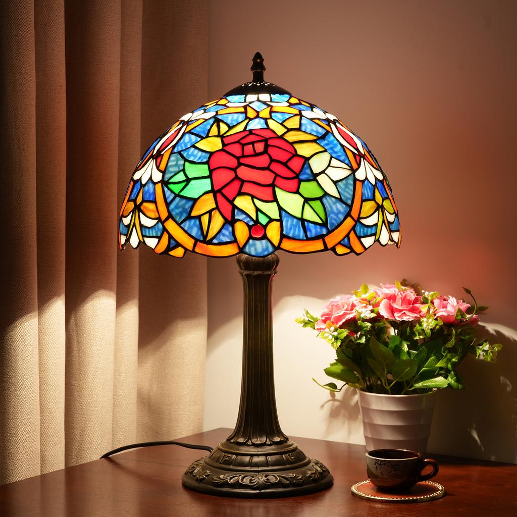 Traditional Style Table Lamps Stained Glass Blossoming rose Vintage Desk Light Bedroom Mediterranean Restaurant Turkish Home Dec