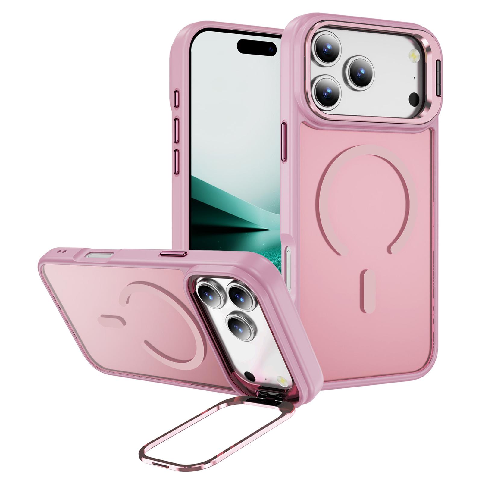 For iPhone 17 Pro Max Magnetic Case with Lens Kickstand Skin-Touch PC + TPU Phone Cover A