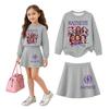 Girls' Long Sleeve Neck Top and Skirt 2 Piece Casual Outfit Set for Everyday Wear