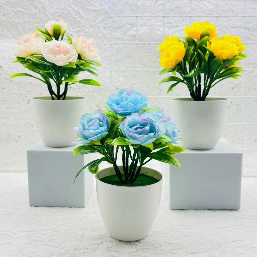 Peony Rose Artificial Flower Arrangement With Plastic And Silk For Indoor Decoration