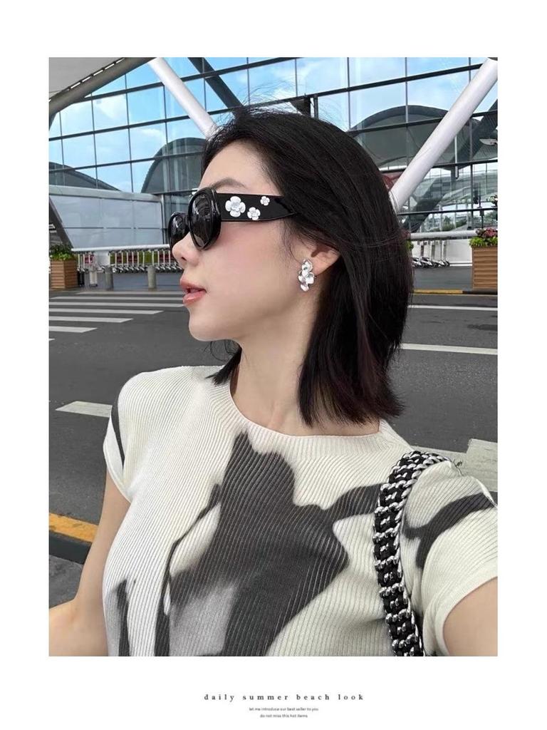 Women's Elegant Floral Sunglasses: Slimming, Anti-Ultraviolet, Versatile, Perfect for Photos and Sunshade