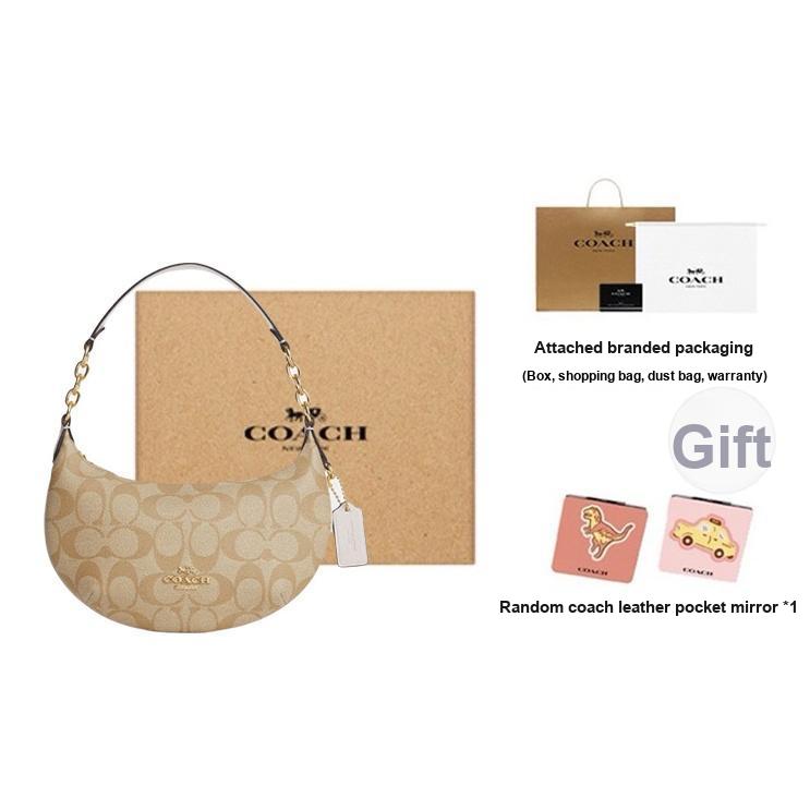 Coach Payton 21 Classic Monogram Zipper Closure PVC Leather Half Moon Shoulder Bag Women bags Light-Khaki CM273-IMDQC