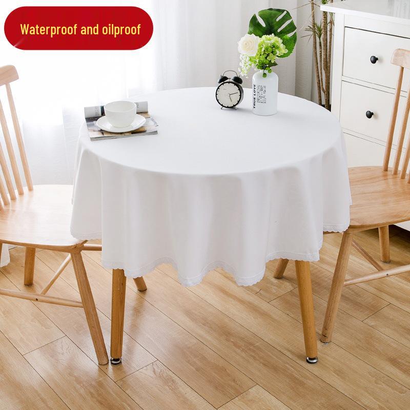 Round Tablecloth - High-End, Waterproof, Oil-Proof, Wash-Free, Imitation Cotton and Linen for Dining or Coffee Tables