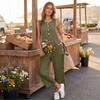 Modischer Damen-Jumpsuit mit Rundhalsausschnitt, Knöpfen, ärmellos, Tasche, lässig, Retro, weites Bein, Sieben-Viertel-Länge