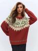 Fair Island sweater women's red jacquard long-sleeved sweater loose lazy style retro knitted sweater top trendy