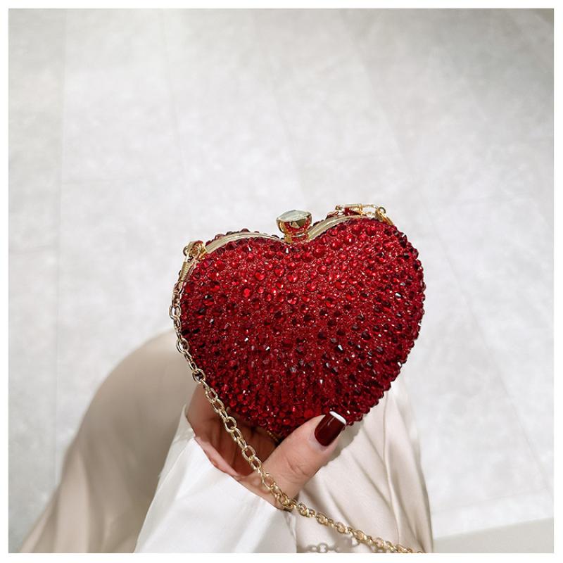 1 Piece Rhinestone Mini Handbags Luxury Diamond Inlay Heart Shape Crystal Clutch Purse Evening Wedding Party Shoulder Bag