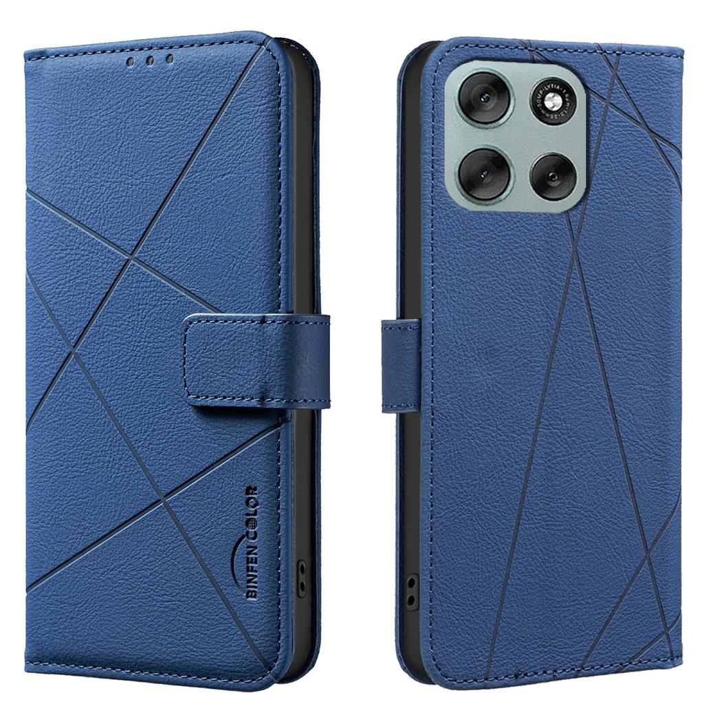 For Motorola Moto G56 5G Case BINFEN COLOR BF35 Geometry Imprinted Leather Phone Cover RFID Blocking Wallet Stand