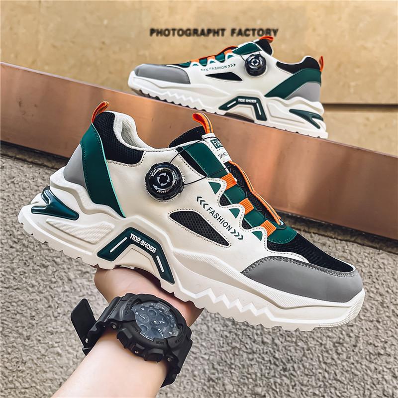 Men's Korean Rotating Buckle Fashion Casual Sports Shoes Four Season Soft Soled Non Slip Outdoor Running Shoes Student Sneakers