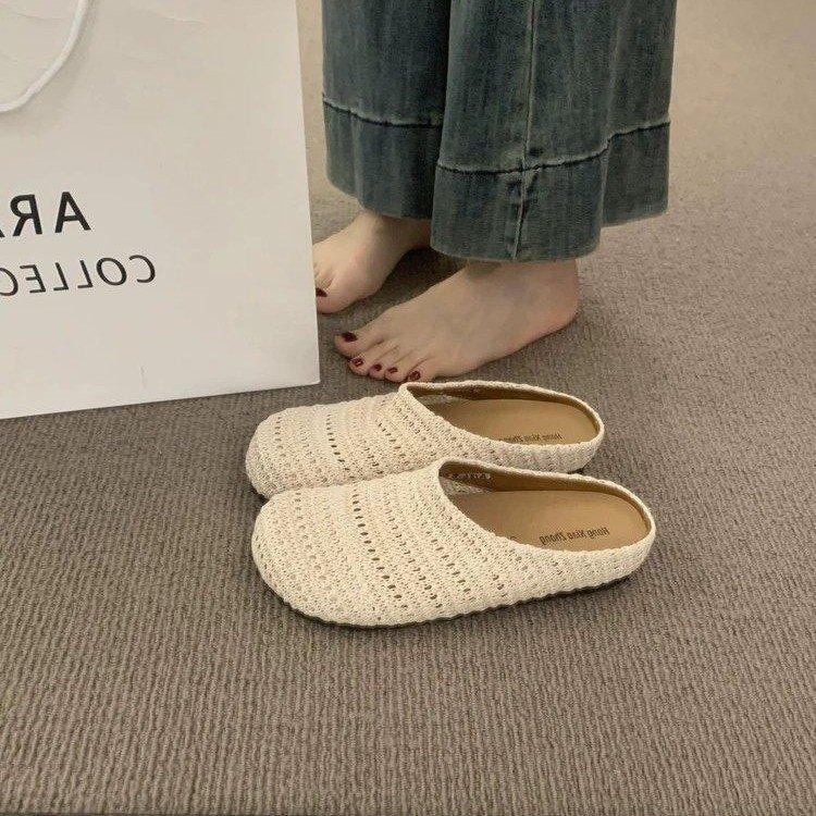 Niche hollow breathable bag head half slippers women's 2025 summer new models go out Roman style muller shoes