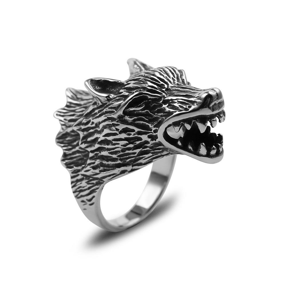 European and American Domineering Totem Wolf Head Ring Fashion Men's Ring Fashion